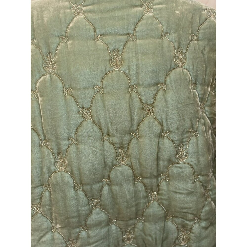 EUC Johnny Was Zaelia Lux Quilted Velvet Puffer Mint Green Coat Gold Trim XS/S - Picture 15 of 16